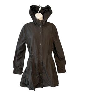 Eileen Fisher Hooded Rain Weather Resistant Jacket Cinched Waist Small Dark Gray